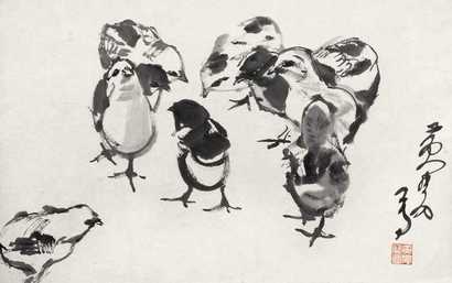 黄胄 小鸡图 镜心